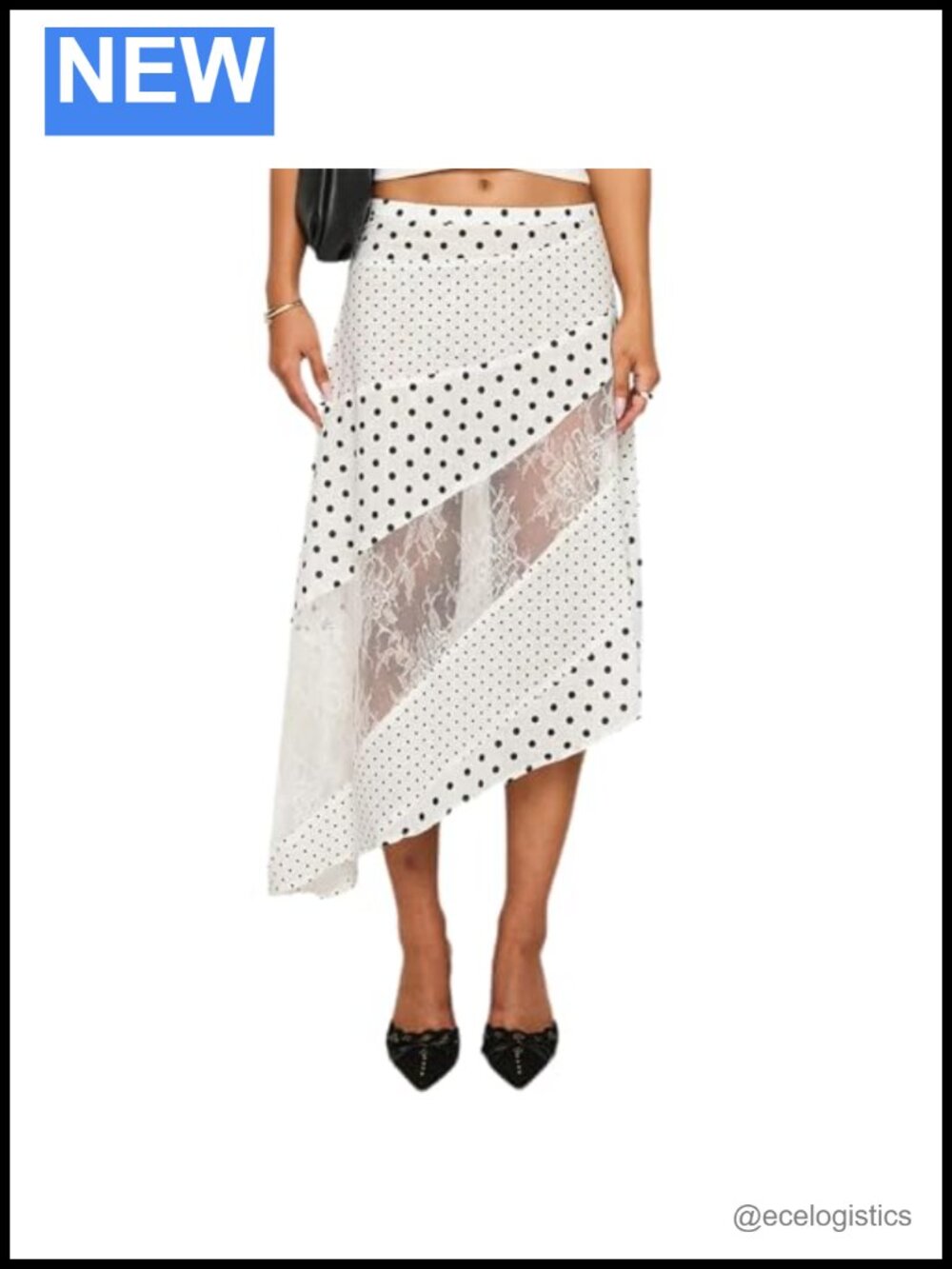 Lace Patchwork Maxi Skirt High-Low Hem Flowy Midi